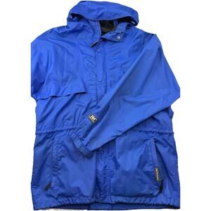 Helly Hansen Men's Blue Packable Waterproof Hooded Rain Windbreaker Jacket S EUC